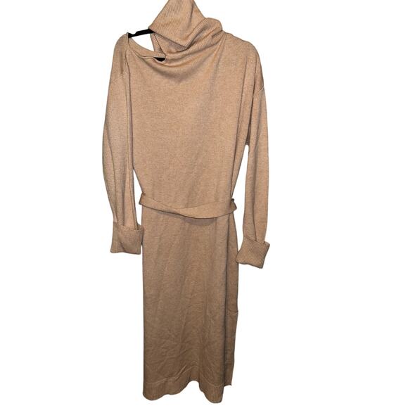 Paige Raundi Womens M Camel Shoulder Cutout Ribbed Wool Blend Sweater Dress NWT - Picture 8 of 14